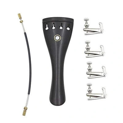 Image of Bnineteenteam Violin Tailpiece, 3 in 1 Ebony Tailpiece with Rope Fine Tuners Kits Set for Replacement Part, Black Performance Accessory Musical Instrument Accessories