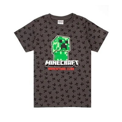 Image of Minecraft T Shirt for Boys Kids Creeper Character Short Sleeve Charcoal Grey Top Children&#039;s Adventure Game Merchandise 10 11 Years