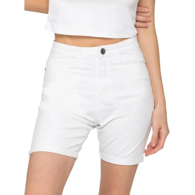 Image of 989Zé ENZO Womens Stretch Shorts Chino Casual Ladies Turned Up Hem Slim Fit Above Knee Cropped Pants EZLS630 White 14