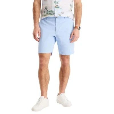 Image of Nautica Men&#039;s Classic Fit Flat Front Stretch Solid Chino 8.5&quot; Deck Shorts, Cerulean Blue, 36