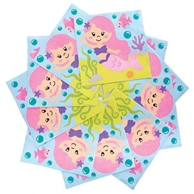 Image of Baker Ross FC986 Magical Mermaid Party Napkins Pack of 20 Napkins, Kids Paper Disposable Birthday Tableware,