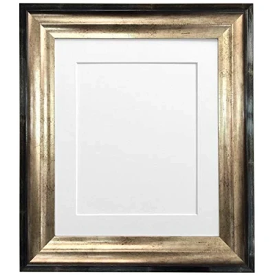 Image of FRAMES BY POST Firenza Antique Distressed Black and Gold Picture Photo Frame Plastic Glass with White Mount 36&quot;x24&quot; Size 30&quot;x20&quot;