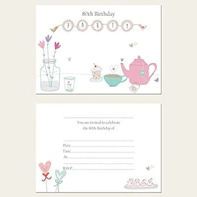 Image of Dotty about Paper Birthday Party Invitations Afternoon Tea Pack of 10 80th. Celebration, Friends, Family, Eighty, Cute, Bright, Envelopes Included. (412)