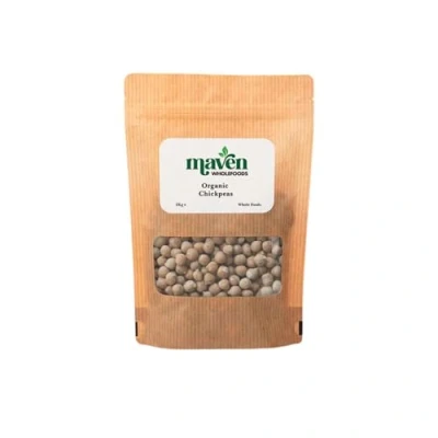 Image of Maven wholefoods Organic Chickpeas 2kg Raw GMO Free High Fibre &amp; Protein Certified Suitable for Vegetarian Vegan Packed Fresh in Resealable Bags (2kg)