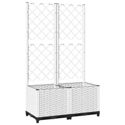 Image of vidaXL Garden Planter with Trellis Outdoor Entrance Patio Terrace Raised Bed Flower Box Climbing Support Plant Pot White 80x40x136 cm PP