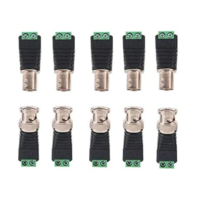 Image of 10 Pack Coax BNC Connectors, Coaxial Cat5 Cat6 to Video Balun Connectors Screw Terminal Solderless Socket Adapters for CCTV Surveillance Camera, DVR, TV, (5 male + 5 female)