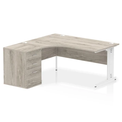 Image of Impulse 1600mm Left Crescent Desk Grey Oak White Leg + High Ped