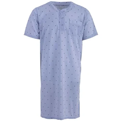 Image of Lucky Men&#039;s Nightdress Short Sleeve Diamond Pocket Sleep Shirt Buttons Chest Pocket, lightgrey, L