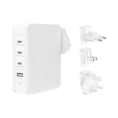 Image of Belkin 140W 4 Port GaN Wall Charger, Multi Travel Plug w/ USB C Power Delivery Fast Charge &amp; A phone charger for iPhone, Samsung Galaxy, Google Pixel, iPad, MacBook, laptop, tablet, more