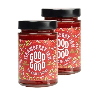 Image of GOOD Sweet Strawberry Jam Keto Friendly Low Calorie and No Added Sugars Vegan Gluten Free Preserves 330g x 2