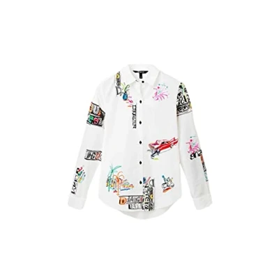 Image of Desigual Fahrenheit Hand Drawn Long Sleeved Shirt 23SWCW26 White