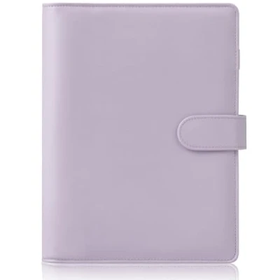 Image of HAUTOCO PU Leather A5 Binder, Ring Binder Budget Cover, Refillable 6 Notebook, Organiser for Refill Paper Insert Pages Office, School, and Travel, Purple