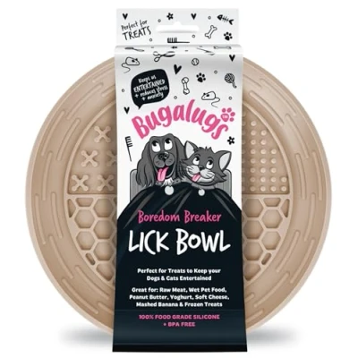 Image of Bugalugs Dog Mat Bowl 100% Food Grade Cat &amp; Licky Mats For Dogs Lick Reduce Stress Anxiety Single (Beige)