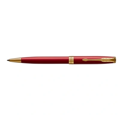 Image of Parker Sonnet Ballpoint Pen, Red Lacquer with Gold Trim, Medium Point Black Ink, Gift Box