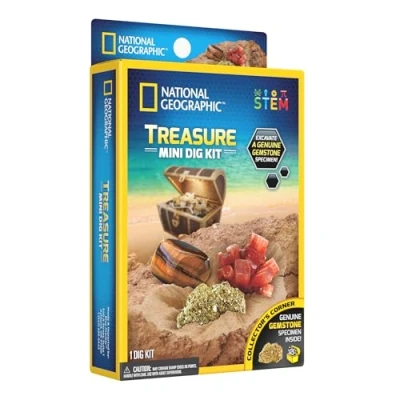 Image of National Geographic Mini Treasure Dig Kit Fascinating Gem Excavation Kits for Kids with Authentic Gemstone Cool Chest STEM Educational Science Gifts 8+ Year Old Boys and Girls