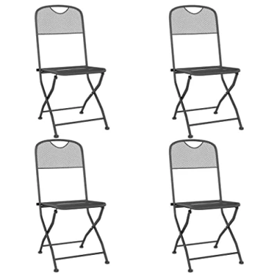 Image of vidaXL Folding Garden Chairs Set of 4 Expanded Metal Mesh with E Coating Finish Anthracite Industrial Style Patio Furniture.