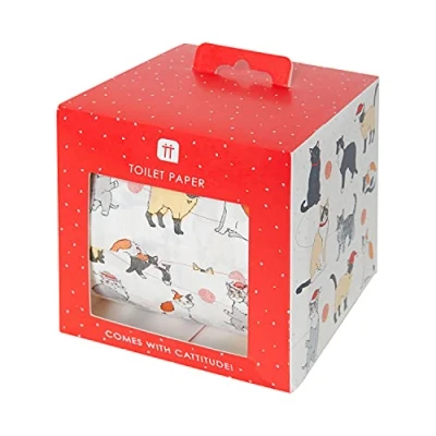 Image of Talking Tables Novelty Christmas Toilet ROLL with Cats Funny Loo Bathroom Accessory, Gifts for Xmas, Red, One Size, BC PET T CAT