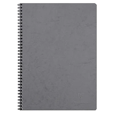 Image of Clairefontaine Ref 781425C Age Bag Wirebound Notebook (100 Pages) A4 Size, Squared Rulings, 90gsm Brushed Vellum Paper, Pocket for Loose Documents Grey Cover