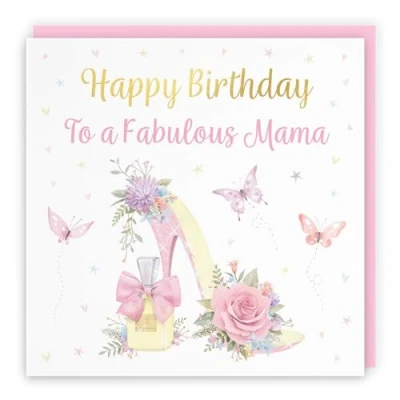 Image of Hunts England Mama High Heel And Perfume Pretty Birthday Card Luxury Gold Foil Milo&#039;s Gallery Butterflies, Flowers, Hearts Female For