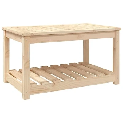 Image of vidaXL Solid Pine Wood Garden Table Rustic Modern Styled Outdoor Furniture with Extra storage Shelf 82.5x50.5x45cm Easy Assembly