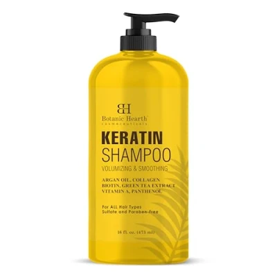 Image of Botanic Hearth Keratin Shampoo with Argan Oil, Collagen &amp; Biotin Best for Dry Damaged, Fizzy Color Treated Hair Thickening Sulfate free 16 Fl Oz