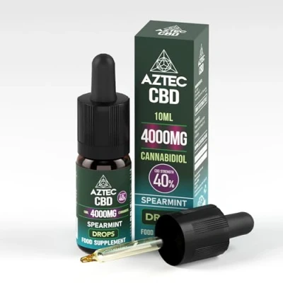 Image of Aztec CBD Highest Strength Oil Drops, Vegan, Halal, Non GMO, All Natural, Purest Quality, THC Free 10ml. (4000mg (40%), Spearmint (MCT Oil))
