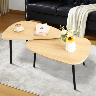 Image of WDSHIYI Nesting Triangle Coffee Table End Tables Set of 2 for Living Room Bedroom, Industrial Small Stacking Side Couch