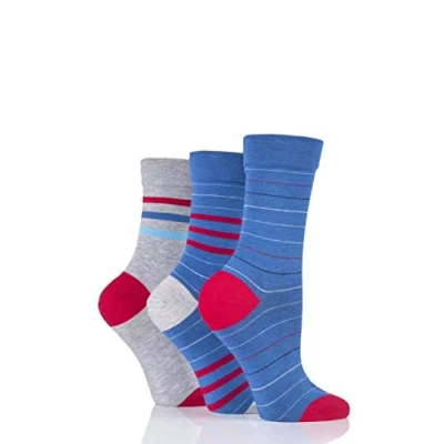Image of 3 Pair Alpine Red Gentle Bamboo Socks with Smooth Toe Seams in Plains and Stripes Ladies 4 8 SOCKSHOP
