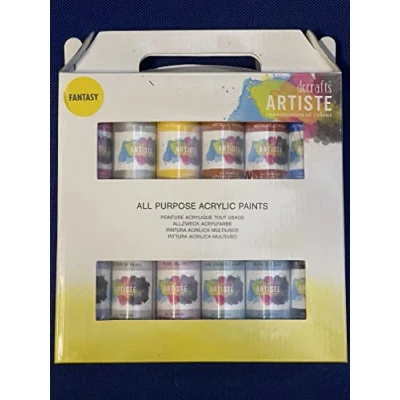 Image of Artiste Acrylic Paint Set Pack of 12 x 59ml 2oz Fantasy Colours, Quick Drying Professional Art and Hobby Craft Artists Paint, Water Based Paints Cover Surfaces with Ease, Ideal for Travel