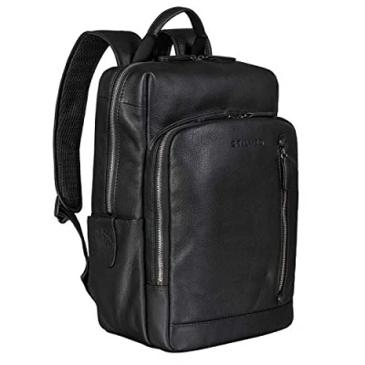 Image of STILORD &#039;Johnson&#039; Leather Backpack Men Business Vintage Backpacks for 13,3 inch MacBook Laptop Bag Modern Daypack Work Office Genuine Leather, Colour:Black
