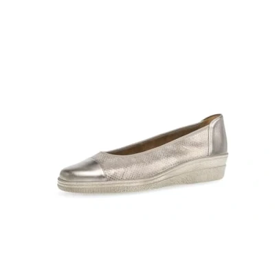 Image of GABOR Petunia Wedge Heel Soft Leather Ballet Pumps 66.042 (Mutaro Gold, UK Footwear Size System, Adult, Women, Numeric, Medium, 6)