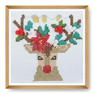 Image of Trimits Mini Counted Cross Stitch Kits, 13 x 13cm (5 5in), Reindeer