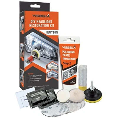 Image of Visbella HG0086AC1B DIY Headlight Restoration Kit Renewal with Protectant Fix Remove Buffer and Polish Cloudy Lights Taillights Fog Directional Lights, Clear