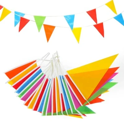 Image of PVC Plastic Bunting Banner Reusable 50 Metre Outdoor Buntings 100 Flags Waterproof &amp; Colourful for Kids Party, Birthday, Garden Wedding Decorations