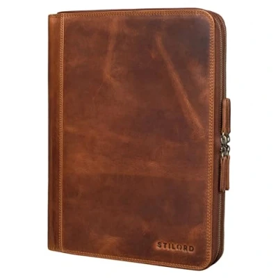 Image of STILORD &#039;Ferris&#039; Leather Document Folder A4 XL Vintage Conference for 13,3 inch Laptops MacBook PC Case Bag Organiser Notebook Genuine Leather, Colour:Kara Cognac