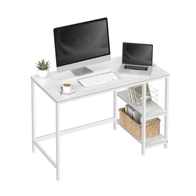 Image of VASAGLE Computer Desk, Writing Desk with 2 Shelves on Left or Right, Work Table for Office Living Room, Steel Frame, Modern, Maple White LWD047W44
