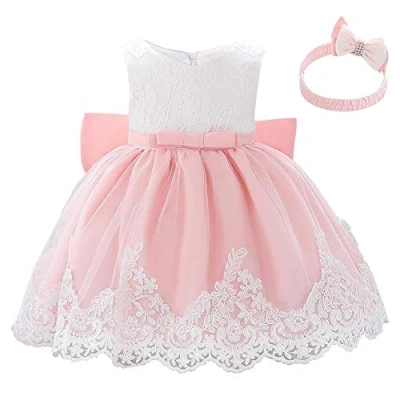 Image of Lito Angels Baby Girls Flower Girl Bridesmaid Lace Dress with Headband Wedding Party Elegant Ball Gown Age 6 12 Months Rose Pink 426