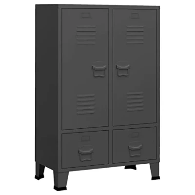 Image of vidaXL Steel Wardrobe, Anthracite, Industrial Style, Spacious Storage with 2 Doors, Adjustable Shelves and Drawers, 67x35x107 cm, Easy Assembly Required