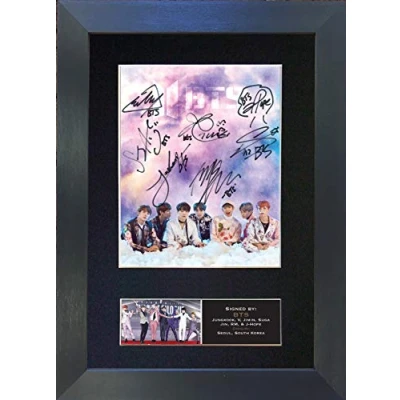 Image of #760 BTS No2 Signed Autograph Mounted Photo Reproduction PRINT A4 Rare Perfect Present Birthday Christmas (297 x 210mm) (Black Frame)
