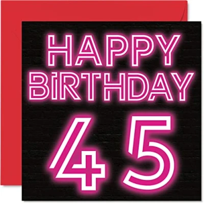 Image of Fun 45th Birthday Cards for Men Woman Neon Glow Happy Card Dad Mum Brother Sister Grandad Nanny Grandma Uncle Auntie, 145mm x Greeting Cards,