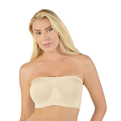 Image of Ahh By Rhonda Shear Women&#039;s Angel Seamless Underwire Bandeau Bra, Light Nude, S
