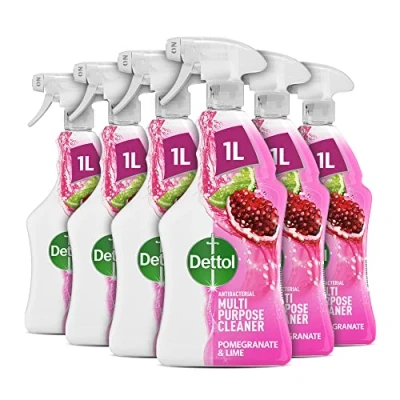 Image of Dettol Antibacterial Spray, Pomegranate and Lime, Multipack of 6 X 1L, Total 6L, Disinfectant Cleaning Kitchen Cleaner Kills 99.99 Percent Germs, Household Cleaners