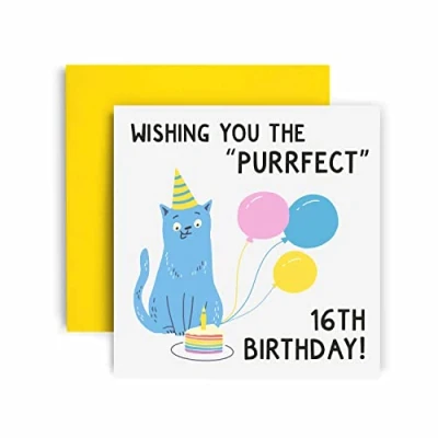 Image of Huxters Birthday Cards for Women Wishing You the Purrfect 16th Card Her Funny Teeneager Girl Daughter Sister with Envelope (16th)
