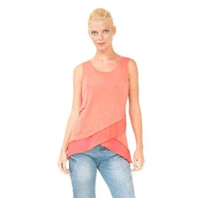 Image of Desigual Women&#039;s TS_SÁBADO Sabado Knitted Sleeveless T shirt Shirt, Pink (Deep Sea Coral 7062), 12 (Manufacturer Size: Medium)