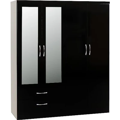 Image of Seconique Nevada 4 Door 2 Drawer Wardrobe in Black Gloss