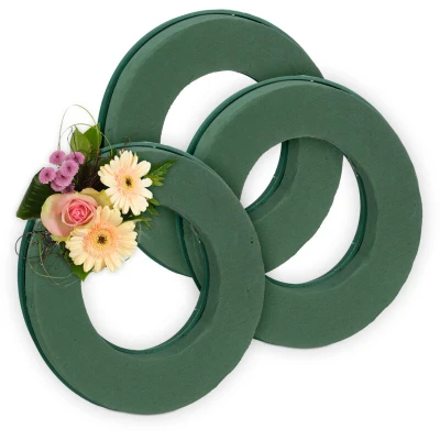 Image of Relaxdays Set of 3 Floral Foams for Fresh Flowers, Ring, Ø 25 cm, Arrangement Crafting, Wreath, Decorations, Green, 4 x cm