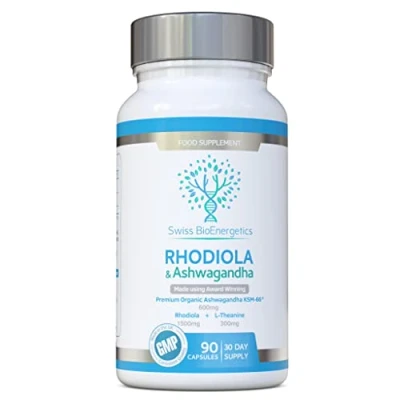 Image of Rhodiola &amp; Ashwagandha with L Theanine Award Winning KSM 66 600mg 1500mg Whole Root Equivalent adaptogen Combo No Artificial fillers UK Made