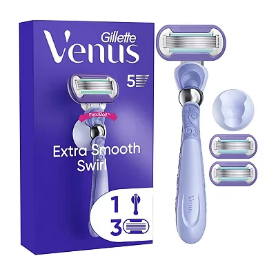 Image of Gillette Venus Extra Smooth Swirl Razor for Women with Flexiball Technology + 3 Refill Blades (Packaging May Vary)
