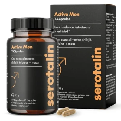 Image of Serotalin Active Men Booster for High Dose Formula with Shilajit, Maca, Tribulus Terrestris, Fenugreek, Zinc, Selenium, and Vitamins 60 Capsules