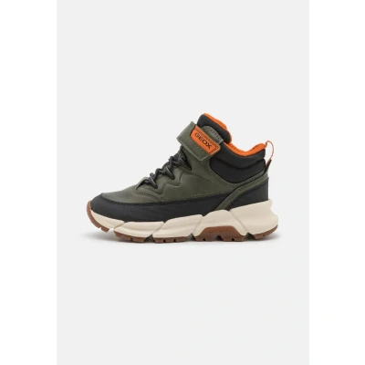Image of Geox Flexyper PLUS BOY Laceup ankle boots for kids, Size: 1, Military/orange Imitation leather/ textile
